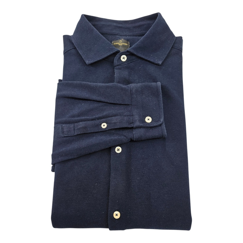 Quiet Luxury Doppelgänger Long Sleeve Polo Men’s L Navy Cotton Smart Casual - Picture 3 of 13